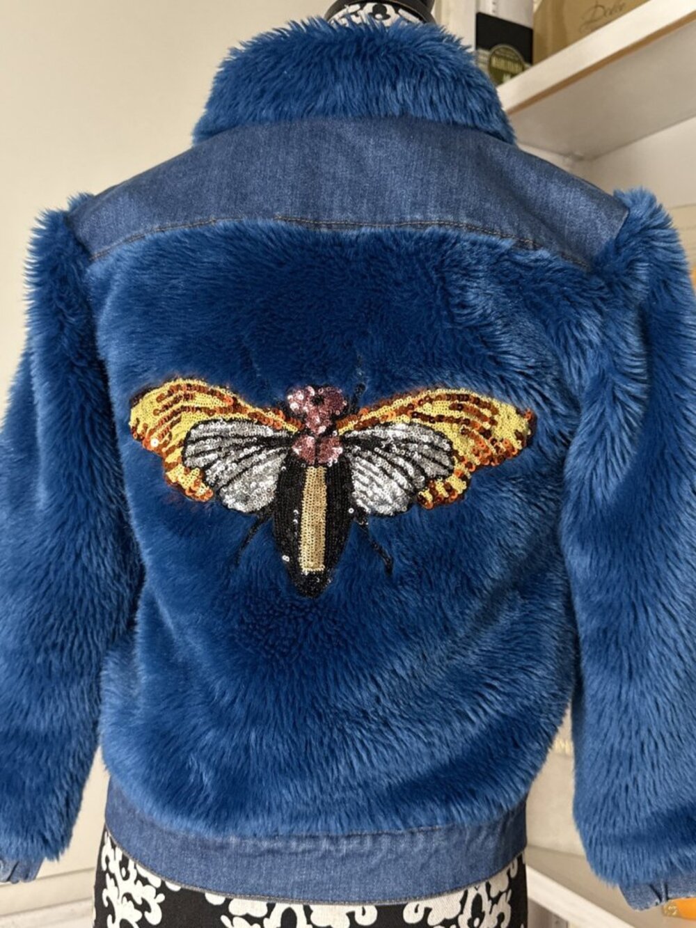 Lola The Boys Blue Fluffy Denim Size 10 Sequin Butterfly On The Back Adorable